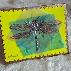 🦋🐝Hand painted dragonfly on silk. Greetings card